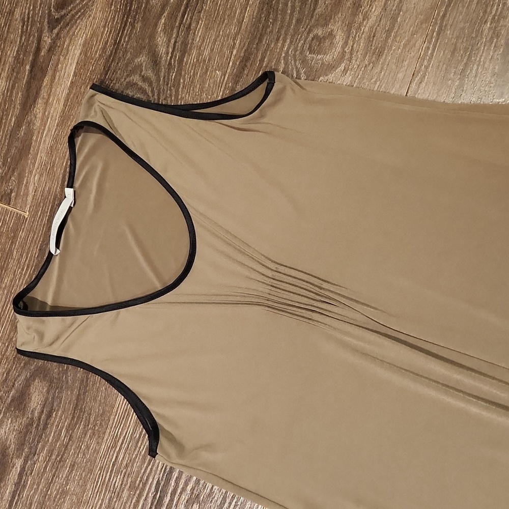 ❤️ LAUREN VIDAL BEIGE TANK MIDI DRESS WITH BLACK TRIM, LARGE - Picture 4 of 8